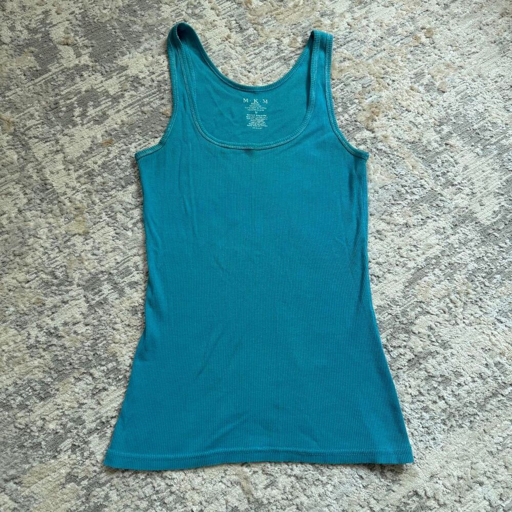 vintage y2k fairy indie boho blue/teal ribbed tank top size medium 100% cotton